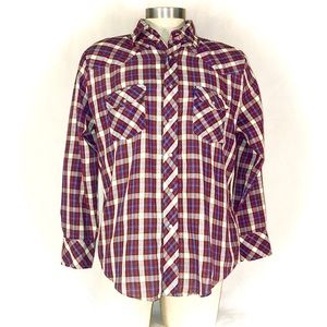 80s True Vintage Western Plaid Shirt w/ MO Pearl Snaps L
